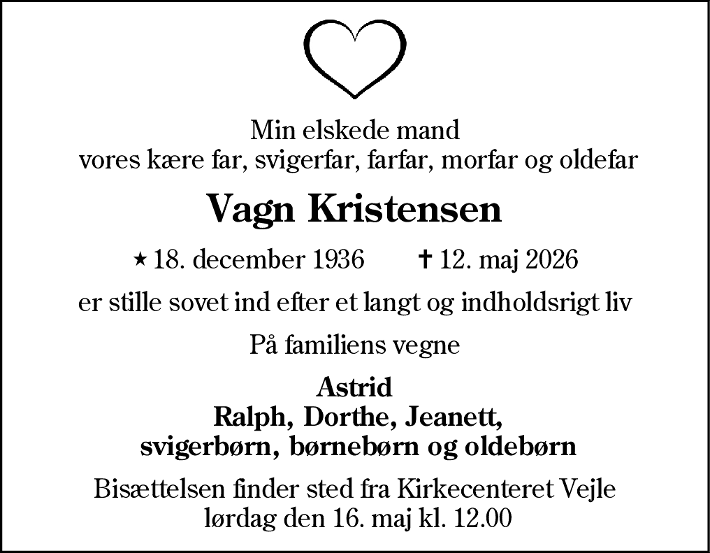 Dødsannonce for Vagn Kristensen