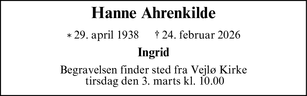 Dødsannonce for Hanne Grethe Ahrenkilde