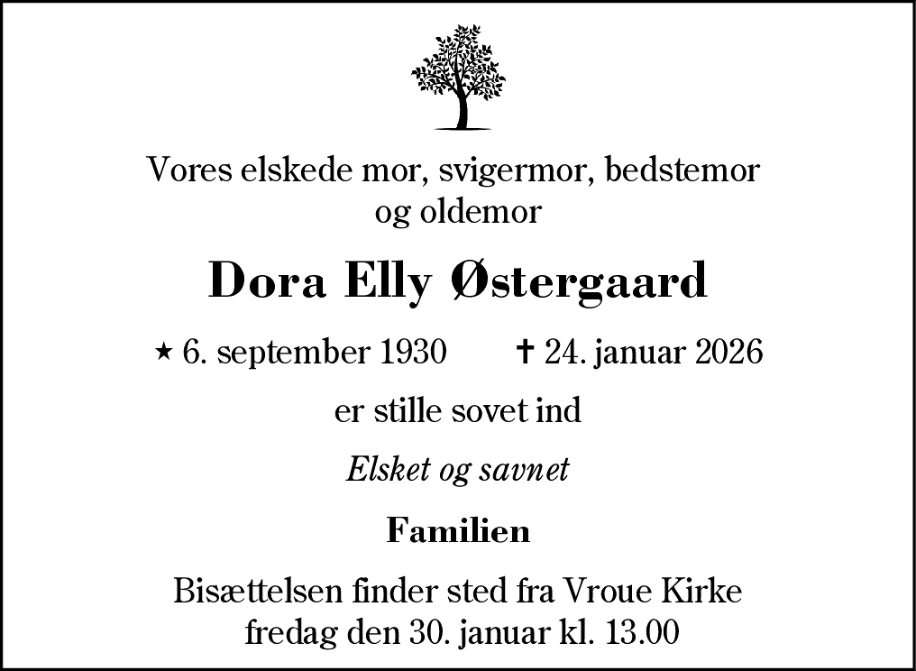 Dødsannonce for Dora Elly Østergaard