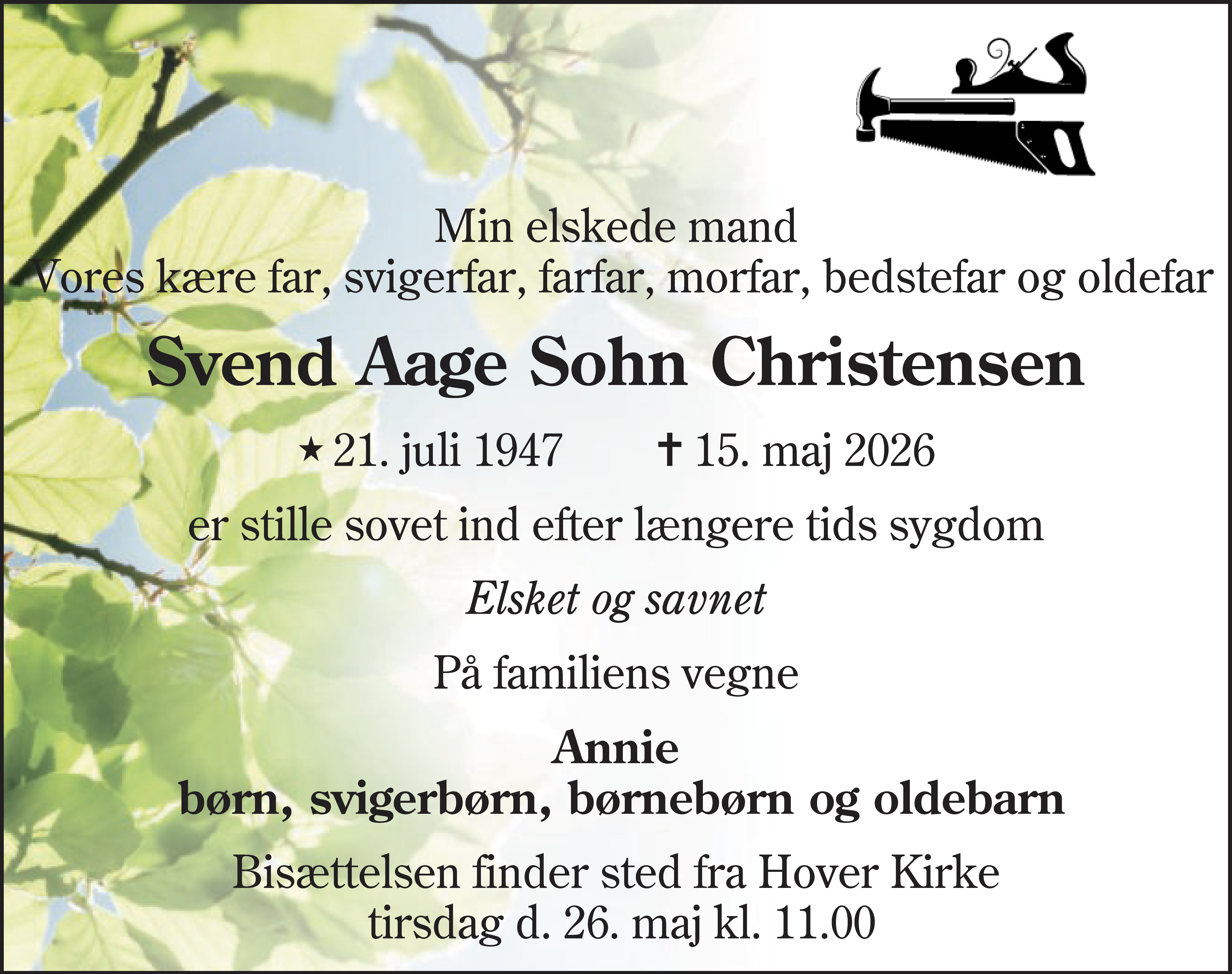 Dødsannonce for Svend Aage Sohn Christensen