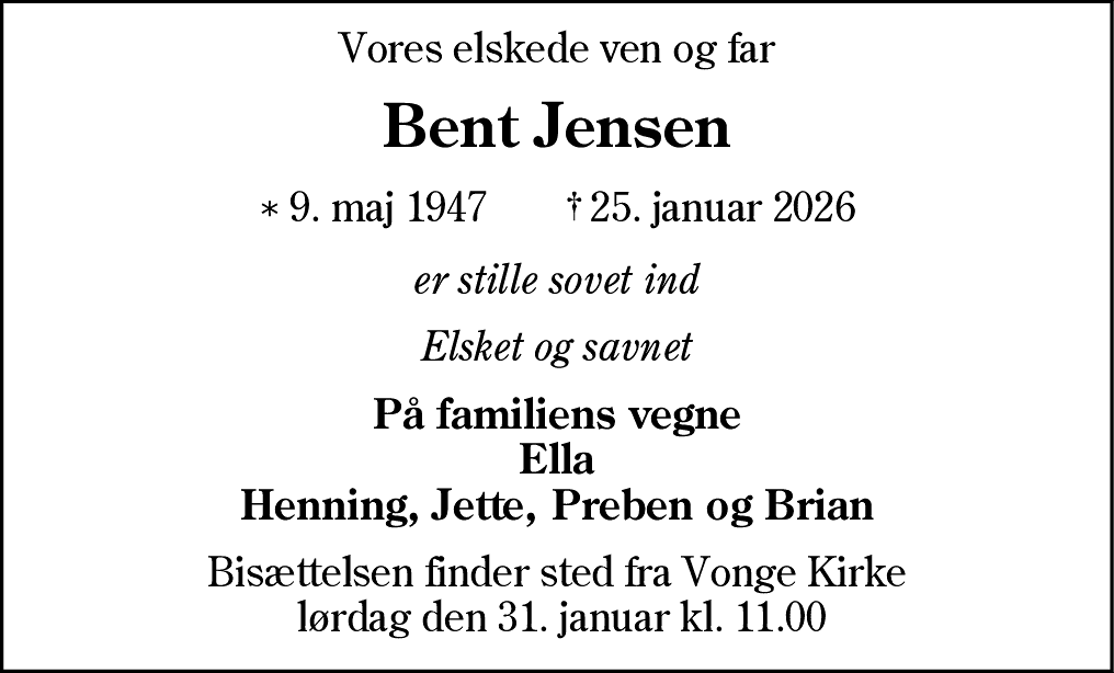 Dødsannonce for Bent Jensen