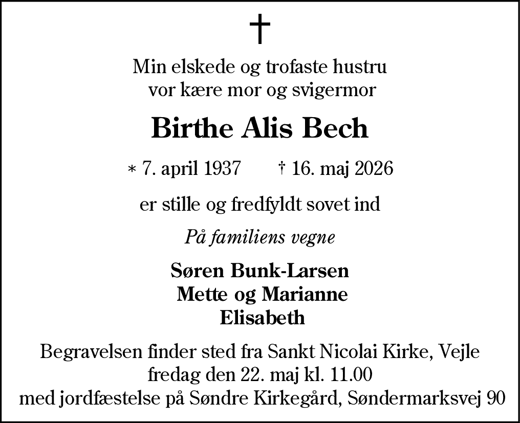 Dødsannonce for Birthe Alis Bech