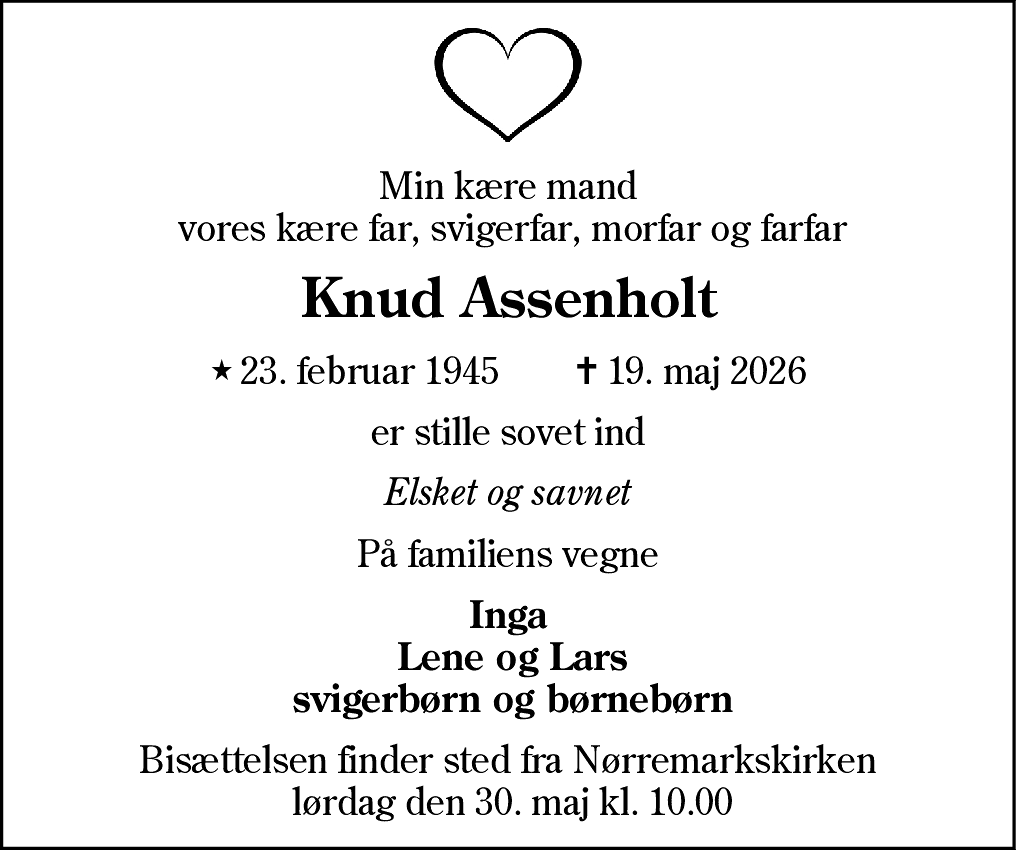 Dødsannonce for Knud Assenholt