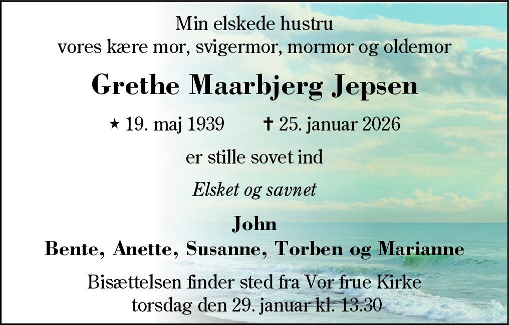 Dødsannonce for Grethe Jepsen