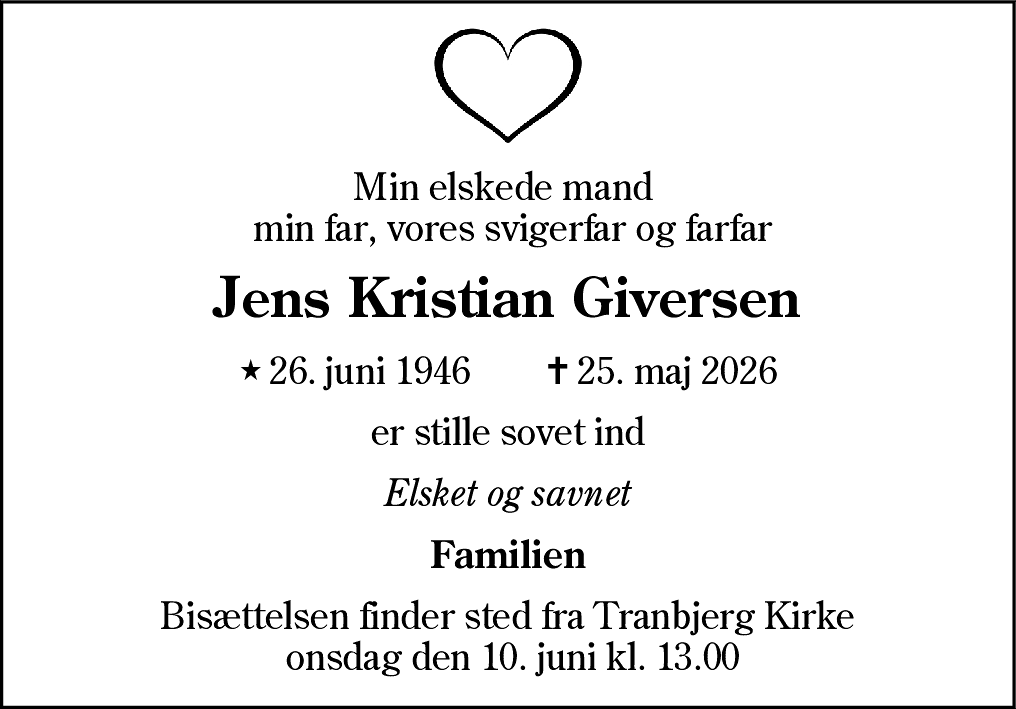 Dødsannonce for Jens Kristian Giversen