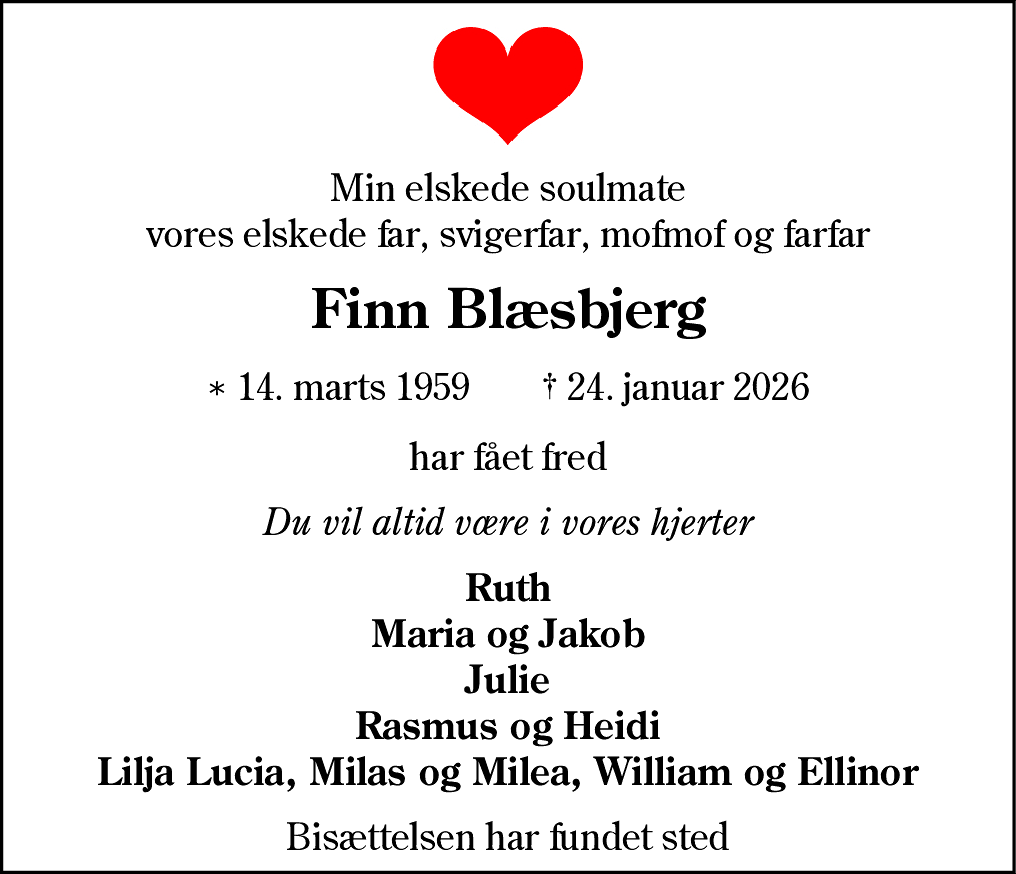 Dødsannonce for Finn Randbæk Blæsbjerg
