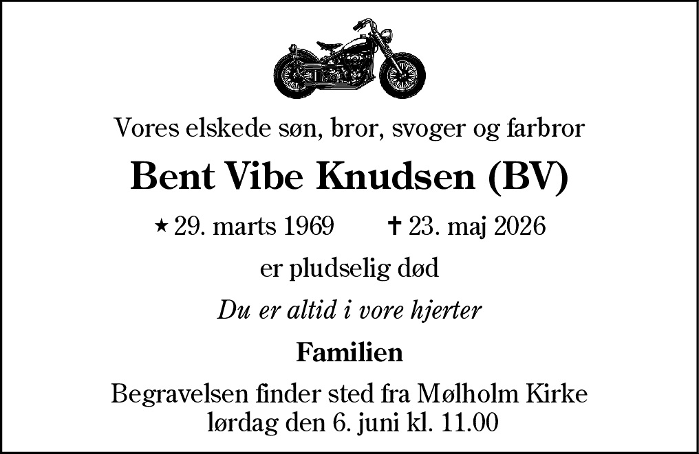 Dødsannonce for Bent Vibe Knudsen