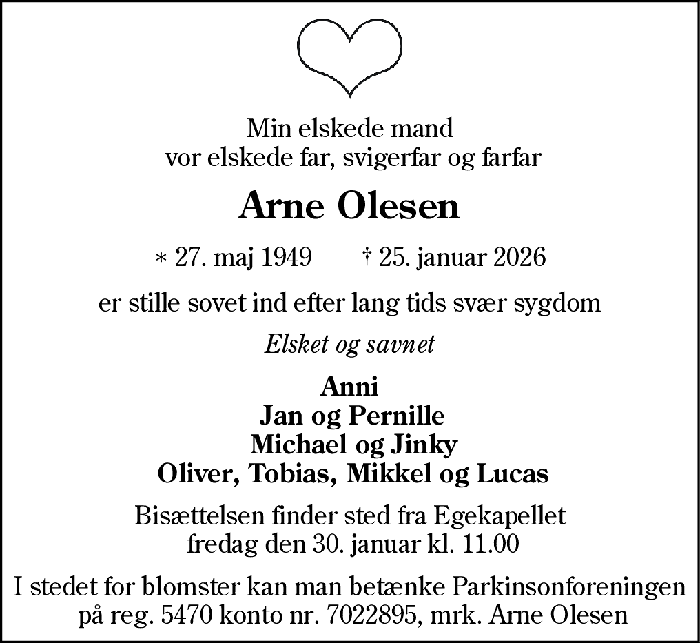 Dødsannonce for Arne Olesen