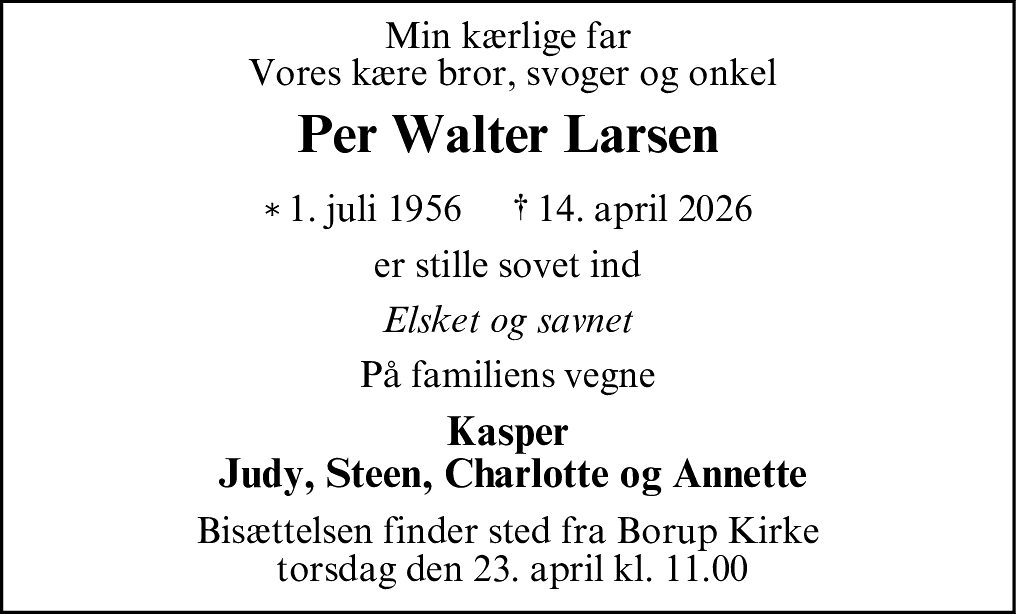 Dødsannonce for Per Walter Larsen