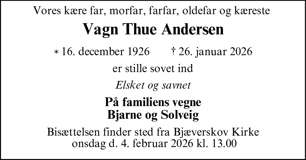 Dødsannonce for Vagn Thue Andersen