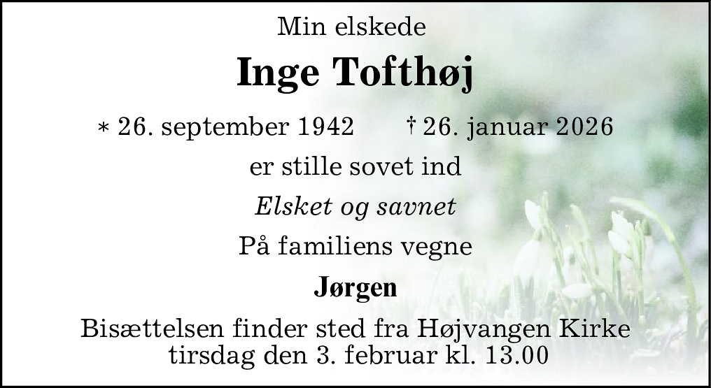 Dødsannonce for Inge Tofthøj