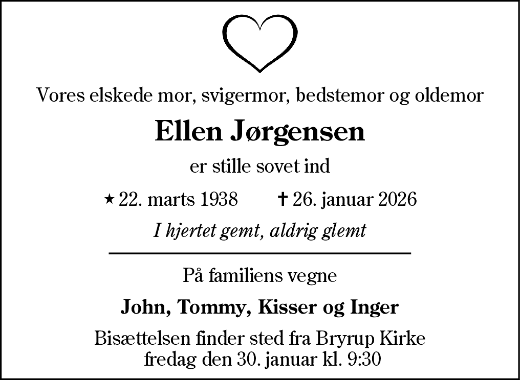 Dødsannonce for Ellen Jørgensen