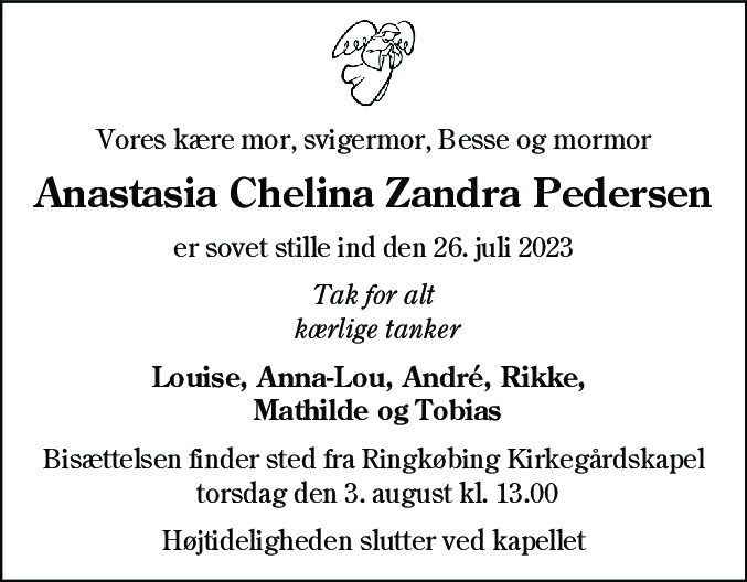 Dødsannonce for Anastasia Chelina Zandra Pedersen
