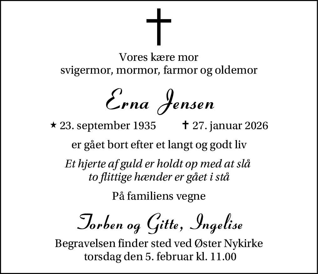 Dødsannonce for Erna Jensen