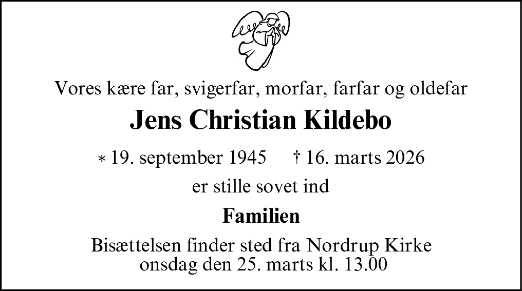 Dødsannonce for Jens Christian Kildebo
