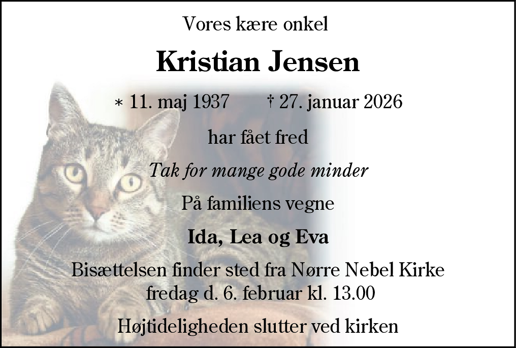Dødsannonce for Kristian Jensen