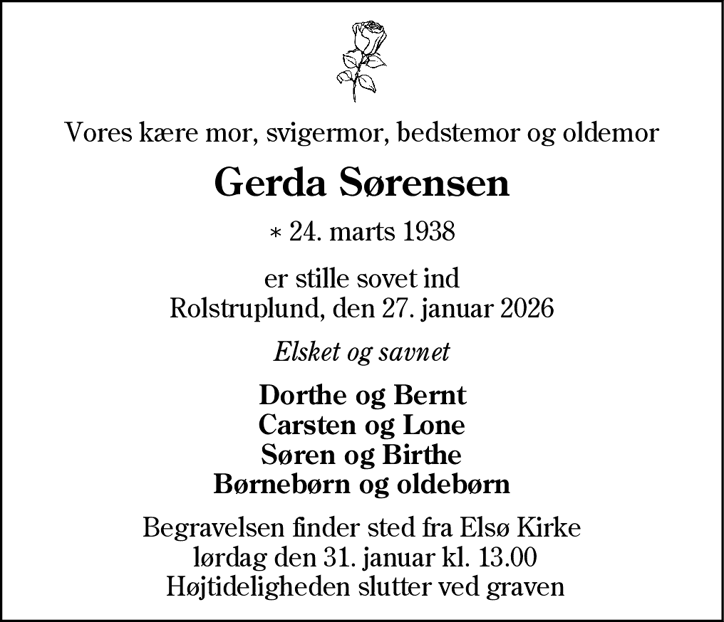 Dødsannonce for Gerda Poulsen Sørensen