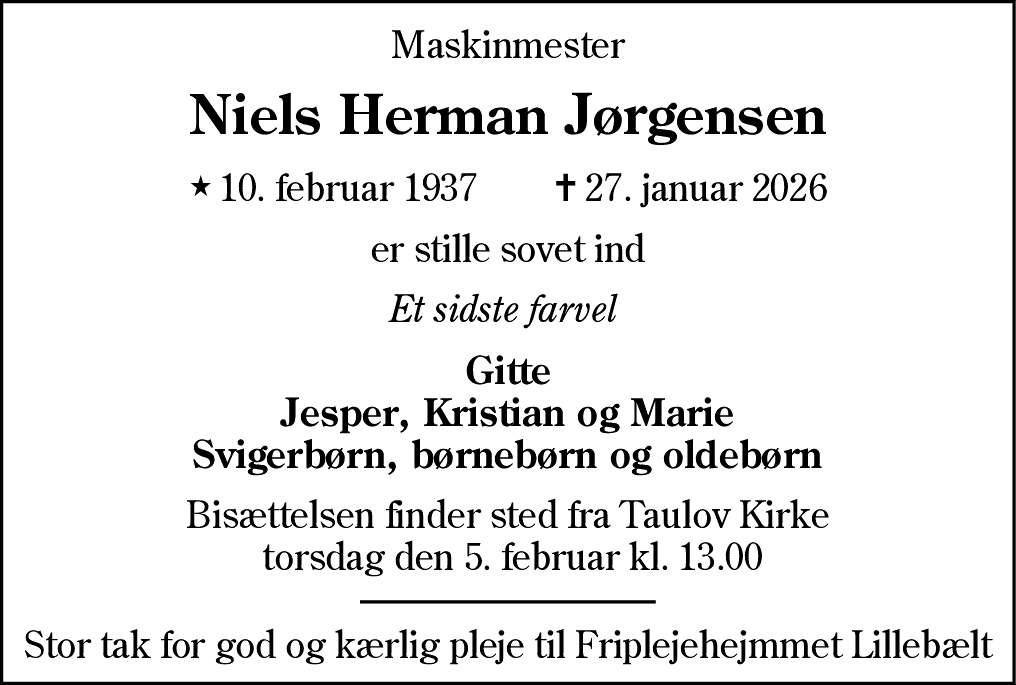 Dødsannonce for Niels Herman Jørgensen