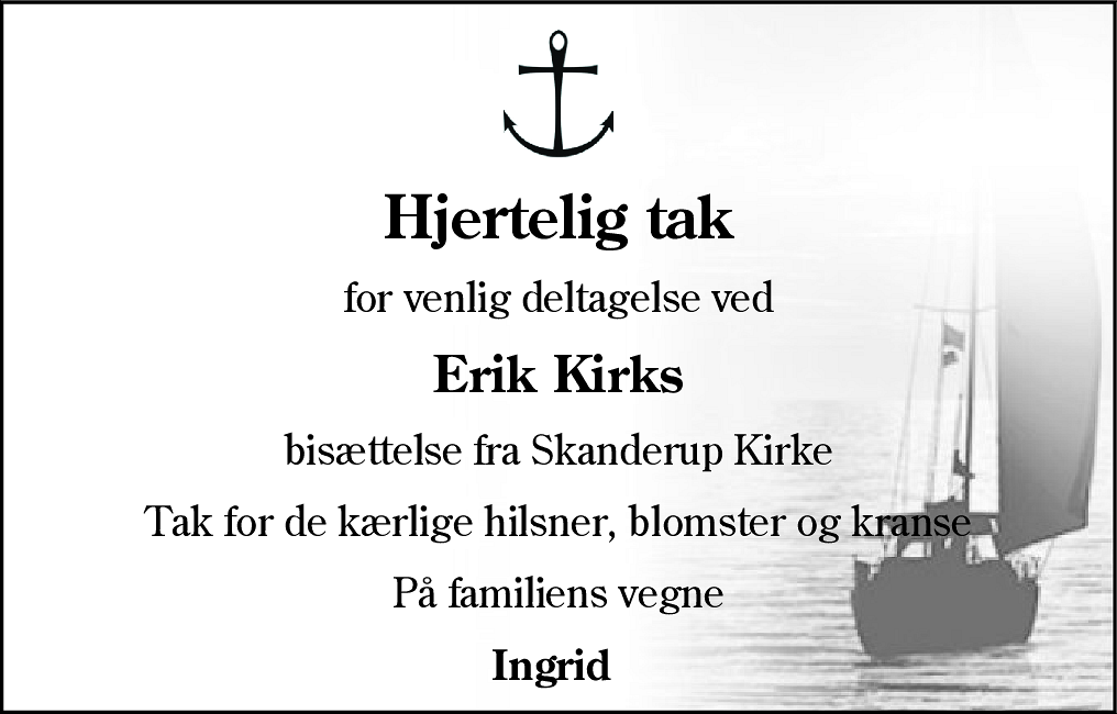 Dødsannonce for Erik Kirk