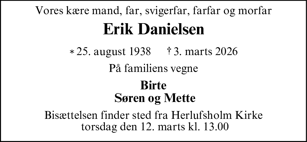 Dødsannonce for Erik Danielsen