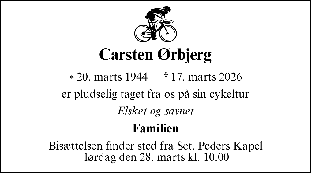 Dødsannonce for Carsten Ørbjerg