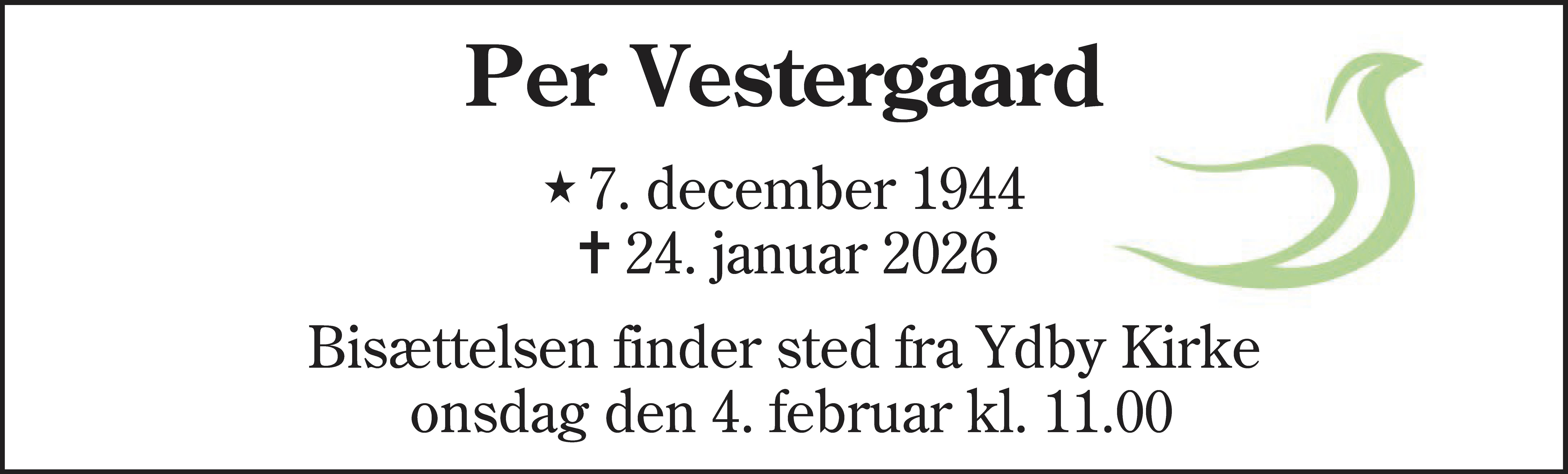 Dødsannonce for Per Vestergaard