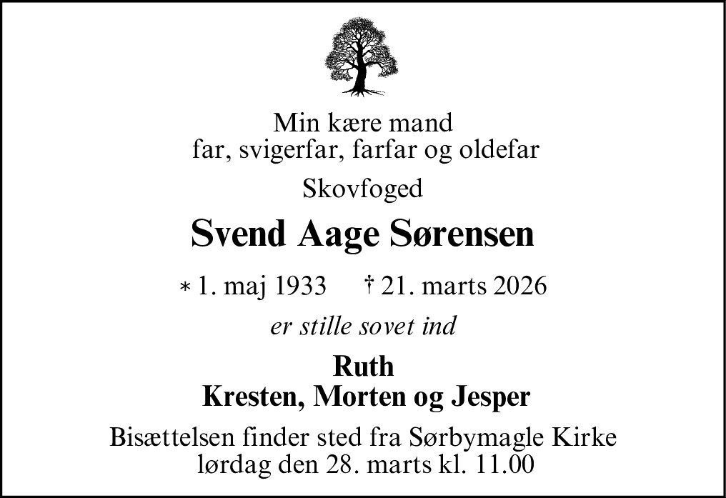Dødsannonce for Svend Aage Sørensen