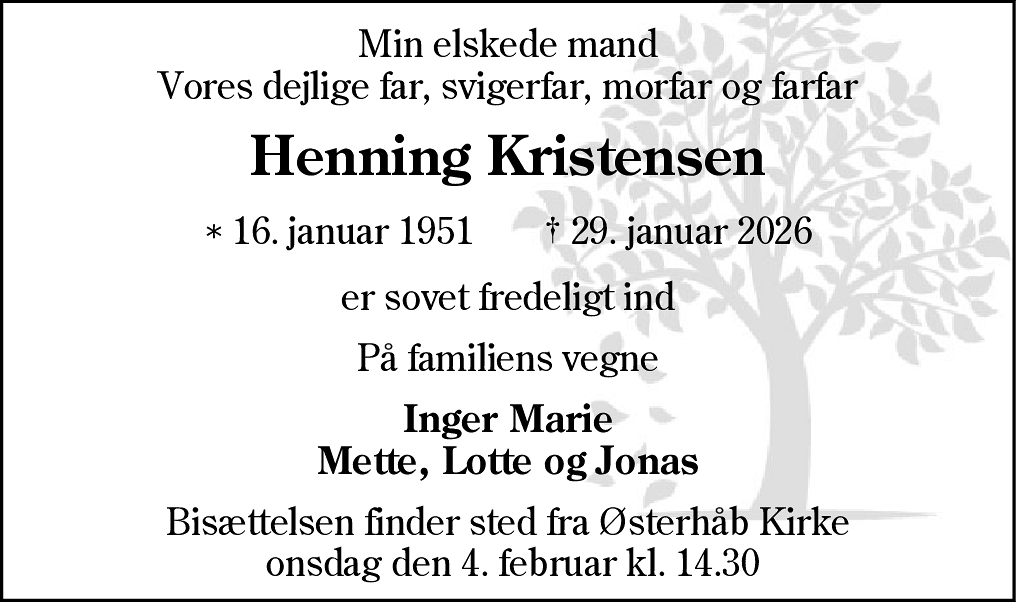 Dødsannonce for Henning Kristensen