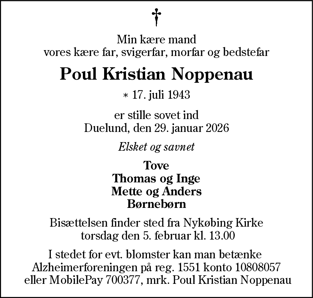 Dødsannonce for Poul Kristian Noppenau