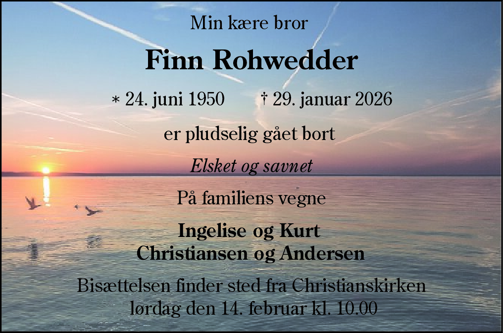 Dødsannonce for Finn Rohwedder