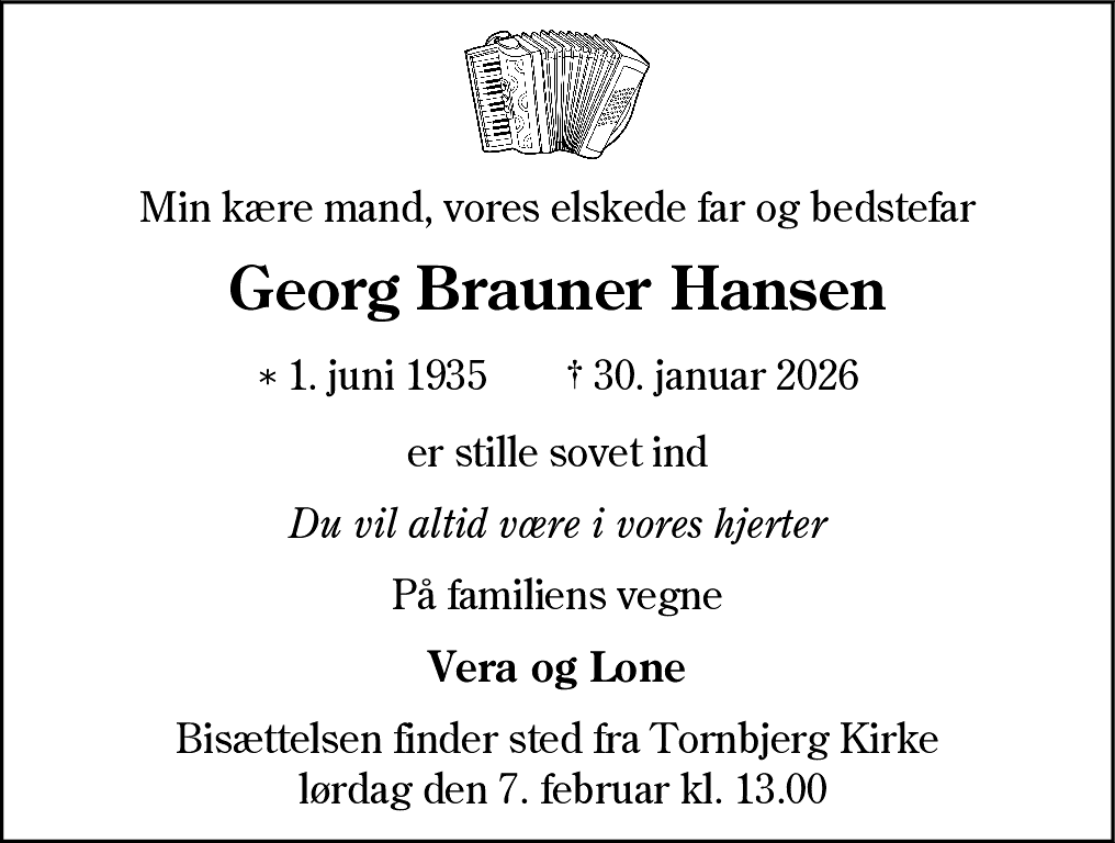 Dødsannonce for Georg Brauner Hansen
