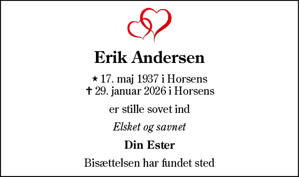 Dødsannonce for Erik Andersen