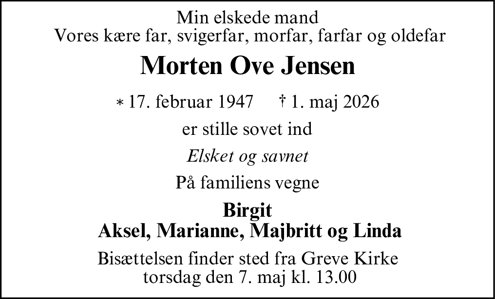 Dødsannonce for Morten Ove Jensen