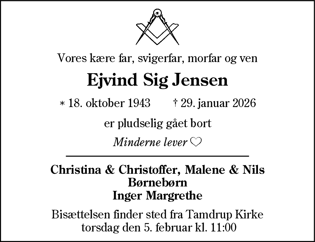Dødsannonce for Ejvind Sig Jensen