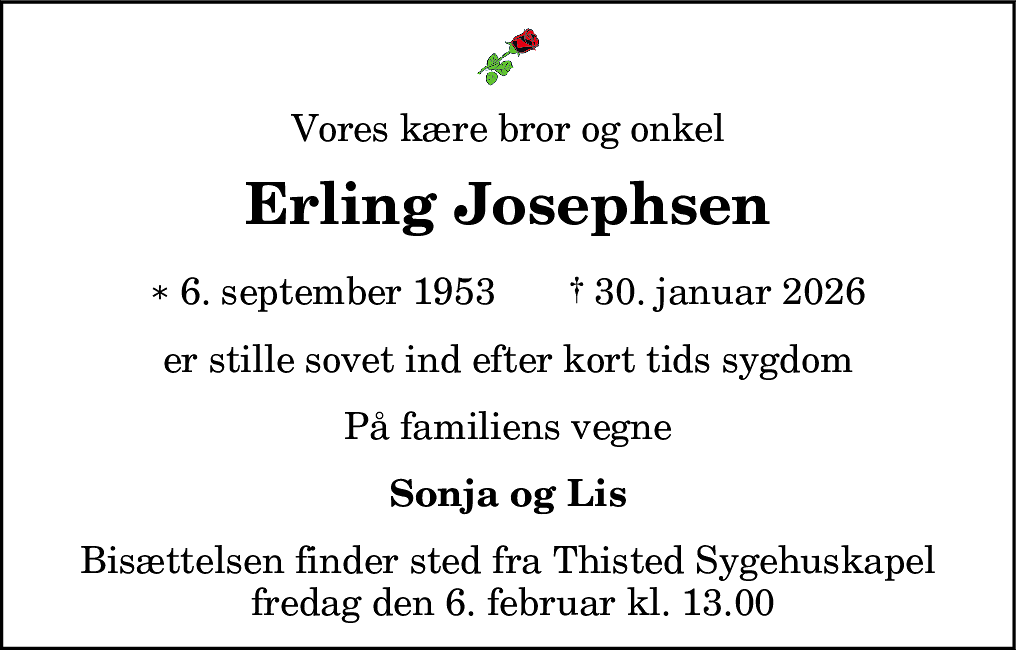 Dødsannonce for Erling Josephsen