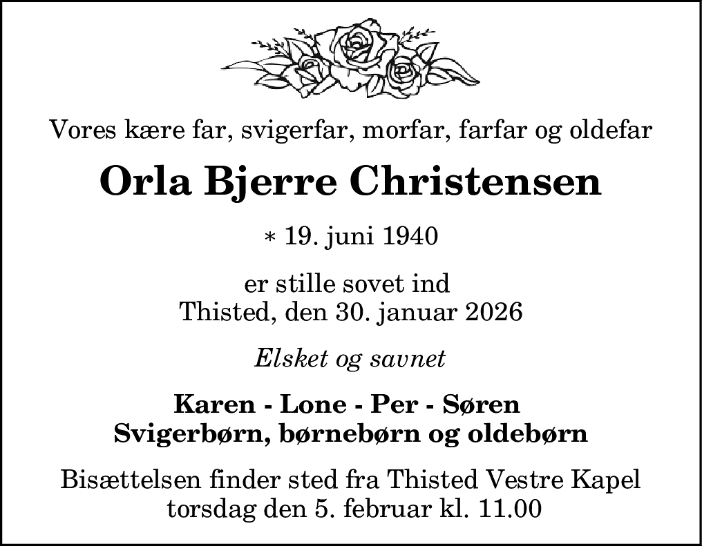 Dødsannonce for Orla Bjerre Christensen