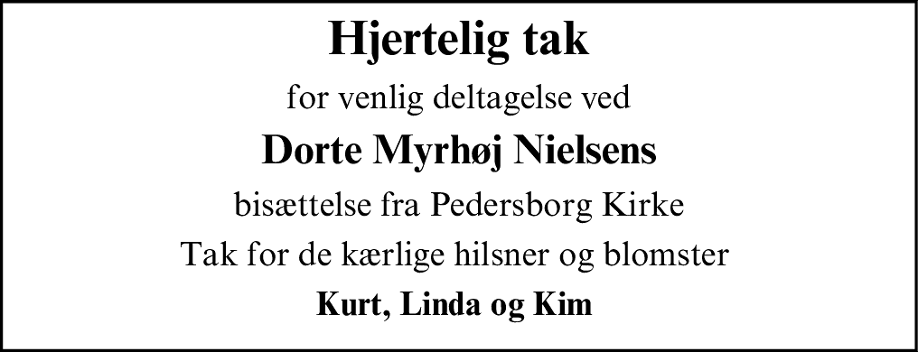 Dødsannonce for Dorte Myrhøj Nielsen