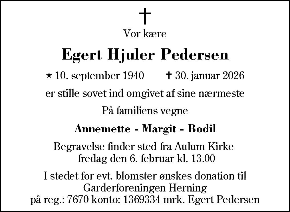 Dødsannonce for Egert Hjuler Pedersen