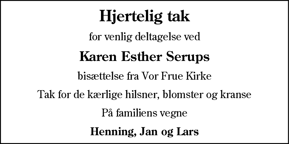Dødsannonce for Karen Esther Serup