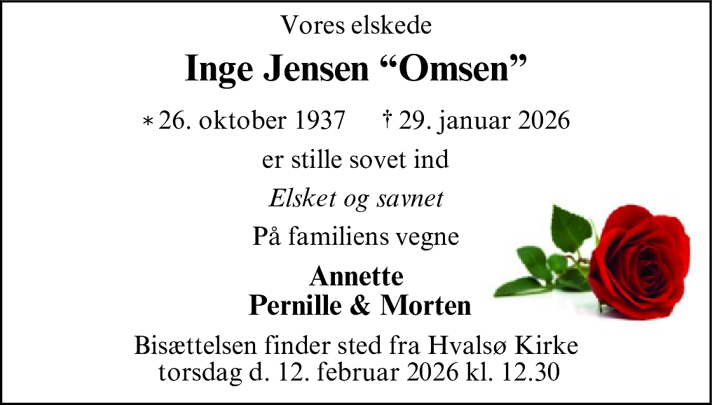 Dødsannonce for Inge Jensen