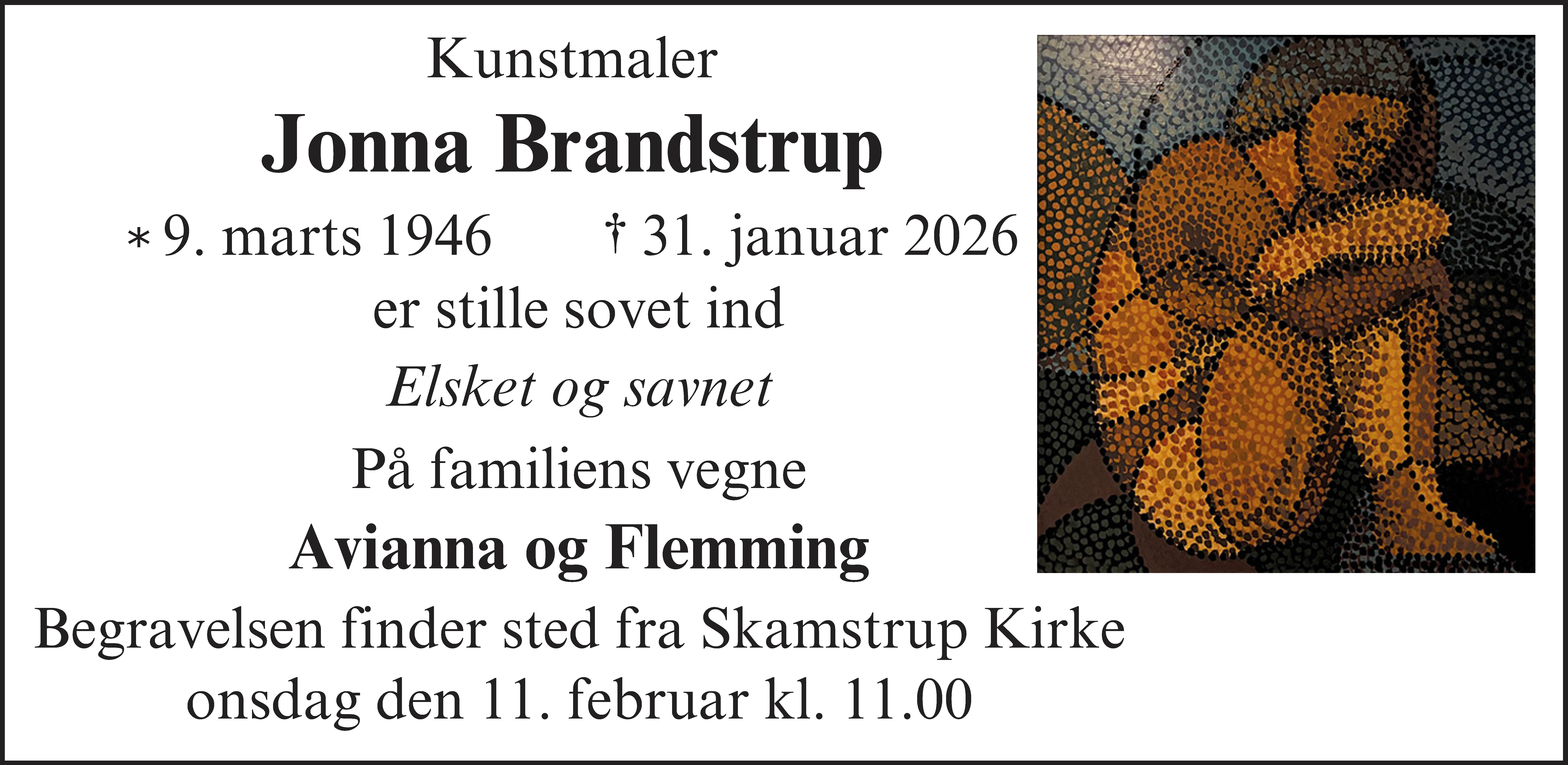 Dødsannonce for Jonna Brandstrup