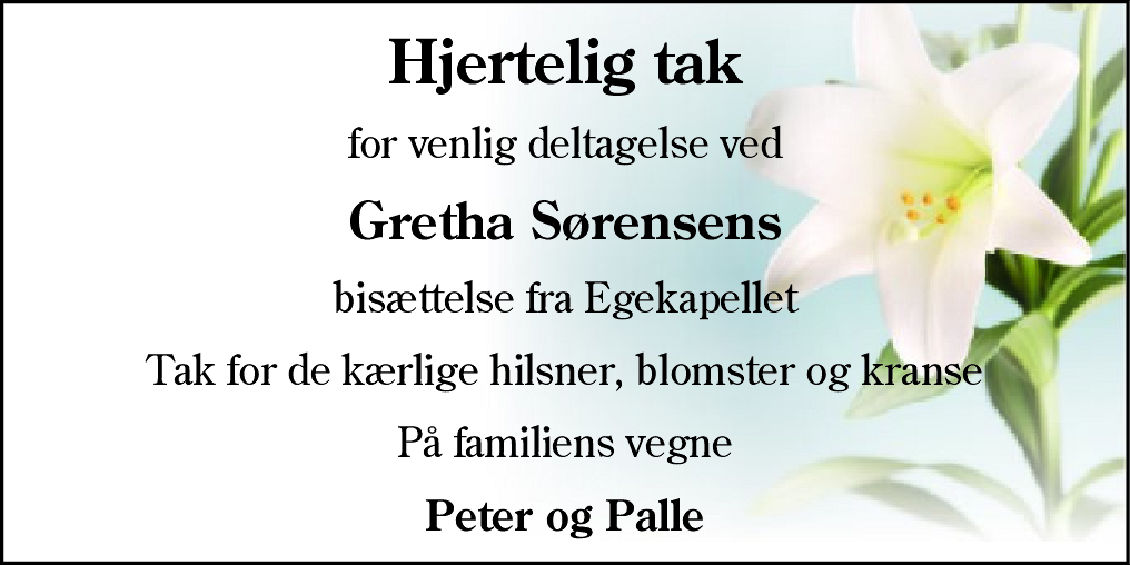 Dødsannonce for Gretha Sørensen