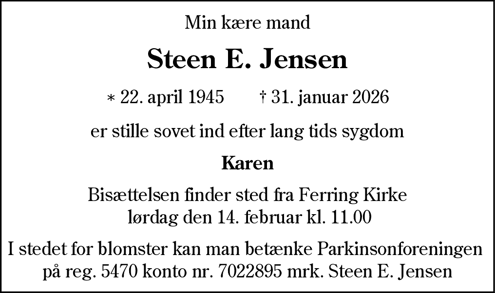 Dødsannonce for Steen Erhardt Jensen
