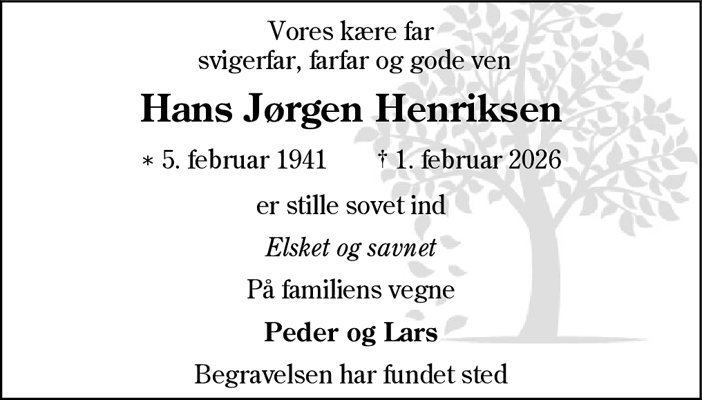 Dødsannonce for Hans Jørgen Henriksen