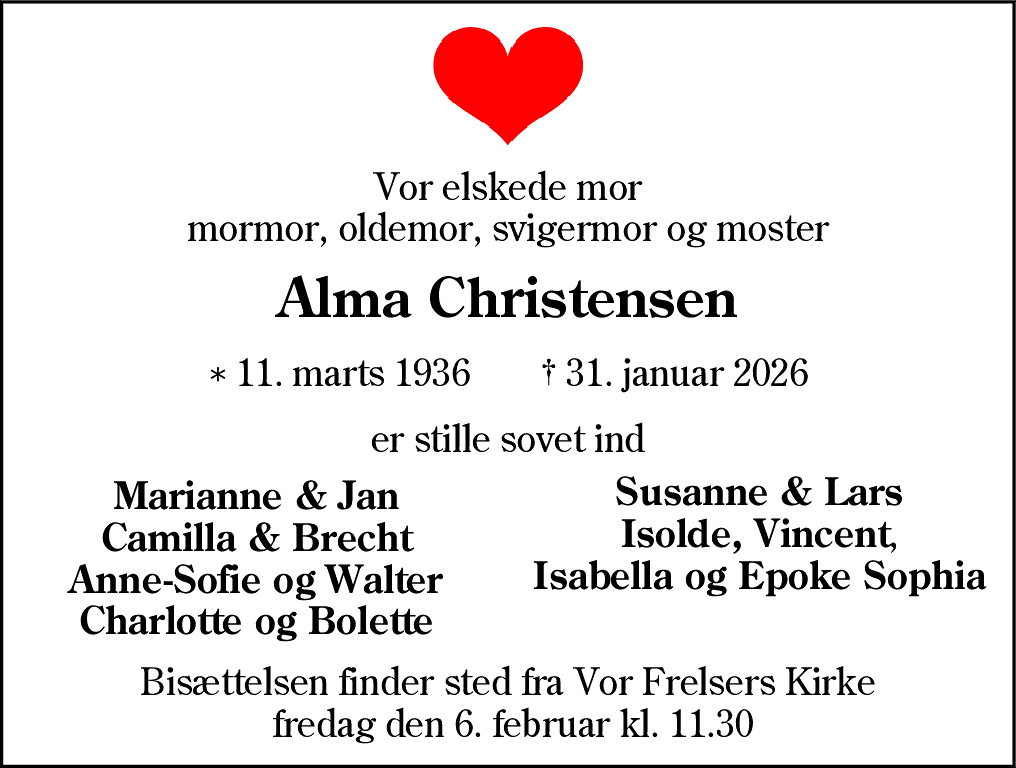 Dødsannonce for Alma Christensen