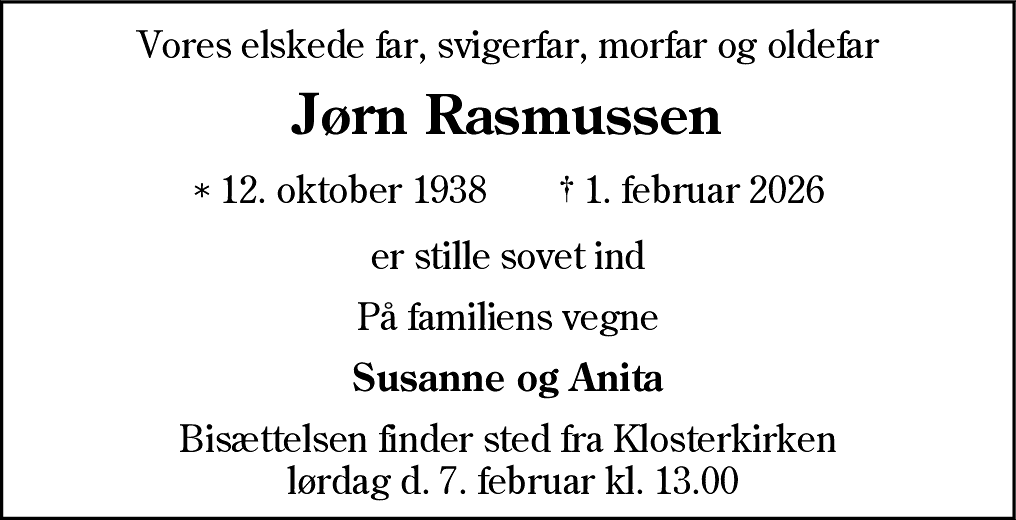 Dødsannonce for Jørn Rasmussen