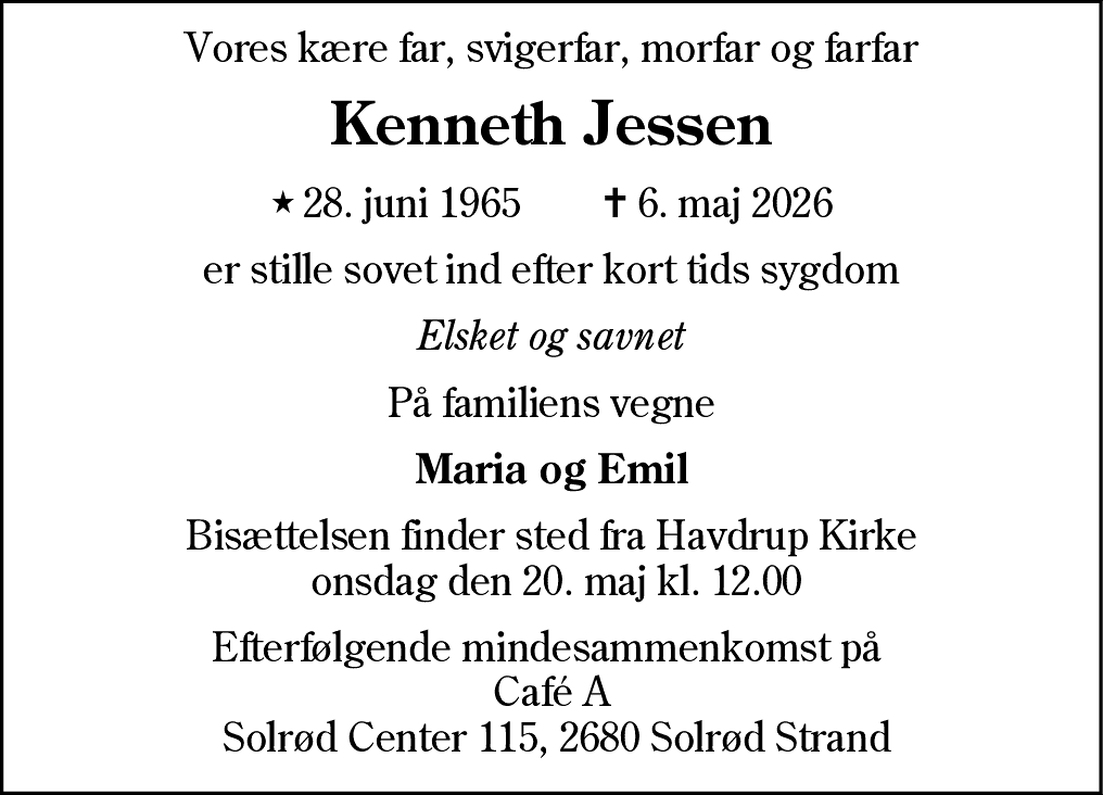 Dødsannonce for Kenneth Jessen