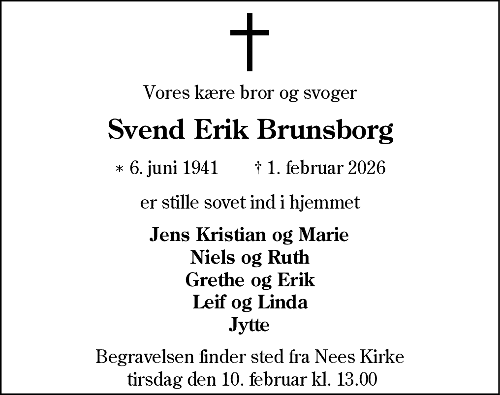 Dødsannonce for Svend Erik Brunsborg