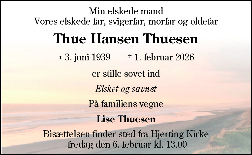Dødsannonce for Thue Hansen Thuesen