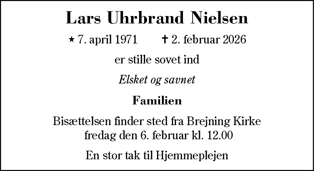 Dødsannonce for Lars Uhrbrand Nielsen